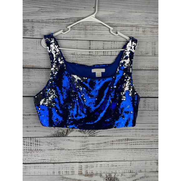 Collective the Label Cobalt Blue Full Sequin Cropped Tank Top ASOS Party 12 - Picture 2 of 10